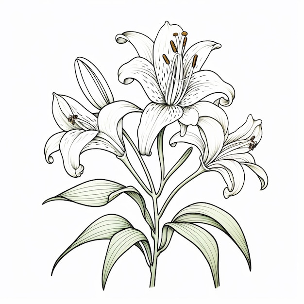 Photo coloring book page featuring simple lilly heavy line
