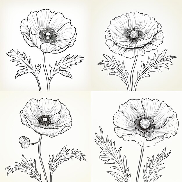 Premium AI Image | coloring book page featuring simple Poppy heavy line