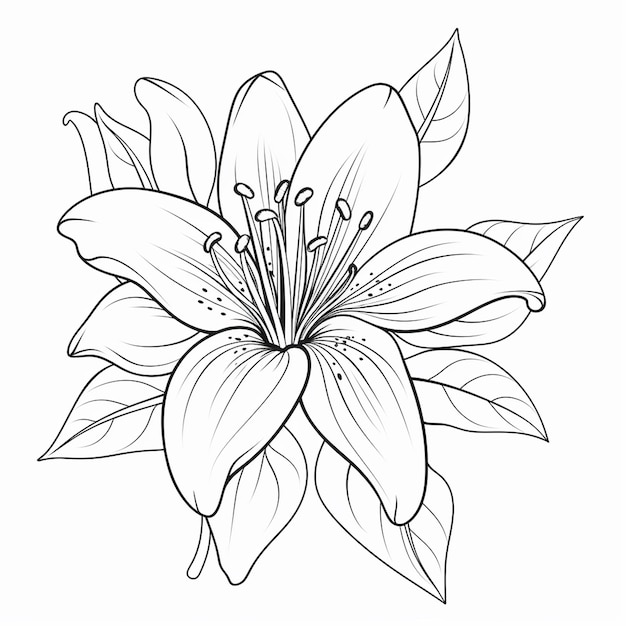 coloring book page featuring simple singal lilly flowe