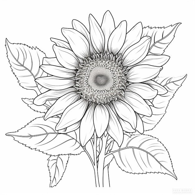 coloring book page featuring simple Sunflower heavy