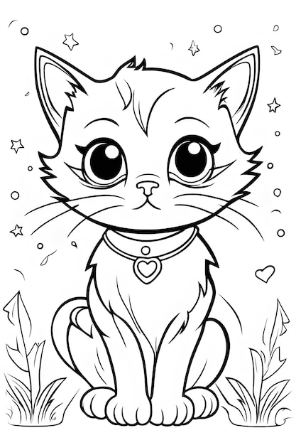 coloring book page for kids of baby cat easy to color white and black cute sticker 2d cute