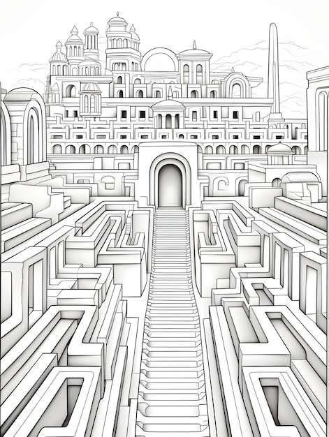 Foto pagina da colorare labirinto labirinto linea artistica in bianco e nero bw lineart sfondo astratto