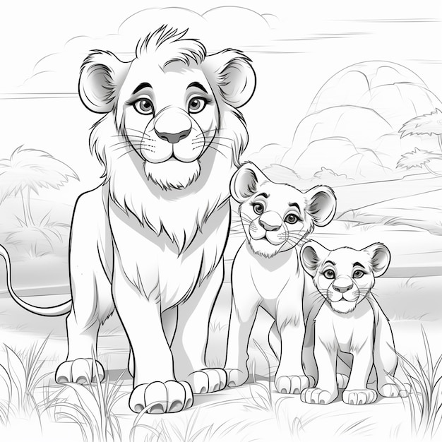 coloring book page of loin for kids