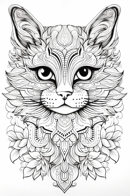 Coloring book page Mandala cat