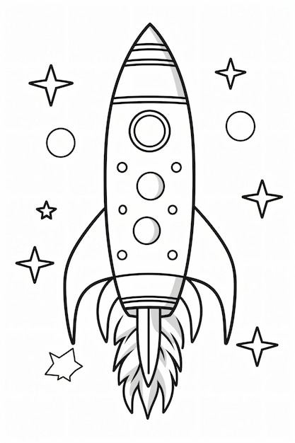 Coloring book a rocket flying in space Black and white pattern coloring page for kids