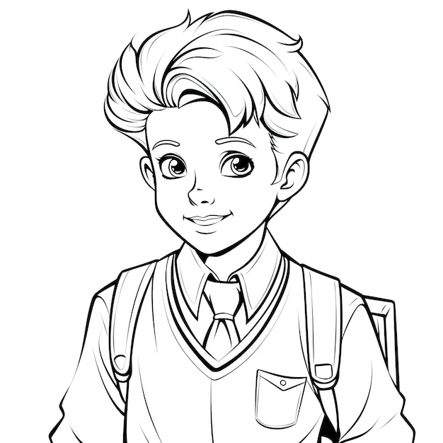 Photo coloring book a vector of school boy in black and white colouring