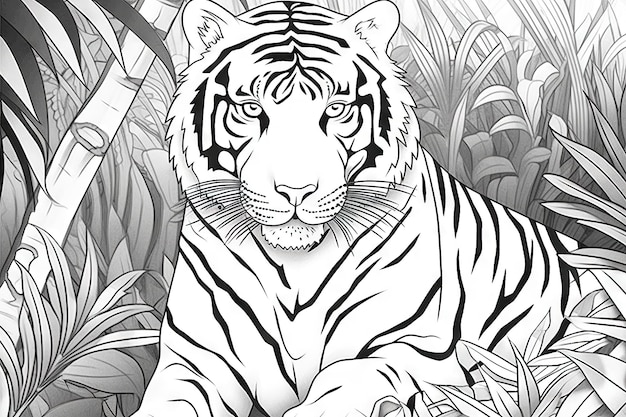 Coloring book wild animals in the jungle