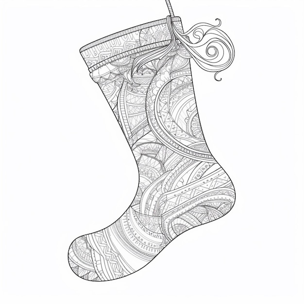 a coloring book with a christmas sock hanging from the ceiling generative ai