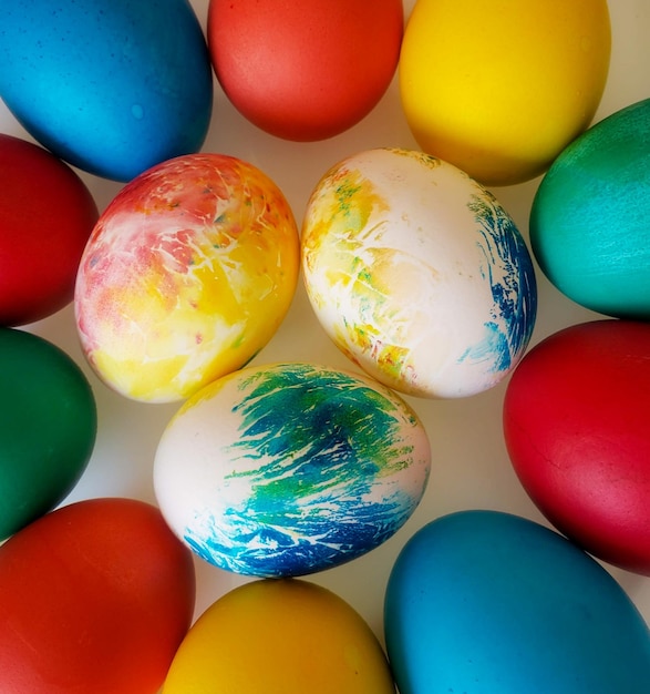 Coloring eggs for Easter Easter multicolored eggs are a symbol of the holiday paints powder