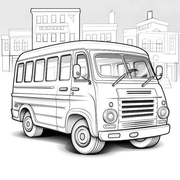 楽しいぬりえ黒と白の漫画スタイルの車の塗り絵救急車版