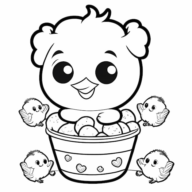 coloring image for children cute chicken nuggets cartoon black