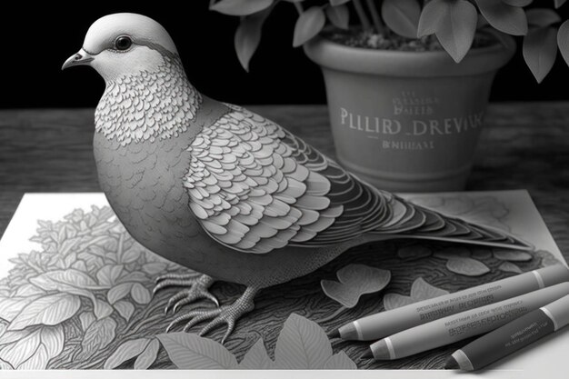 Photo coloring page for adults dove greyscale