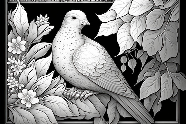 Coloring page for adults dove greyscale