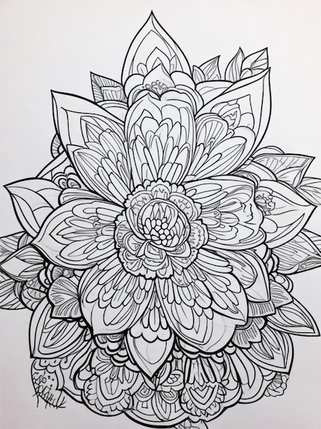 Photo coloring page for adults flower line art