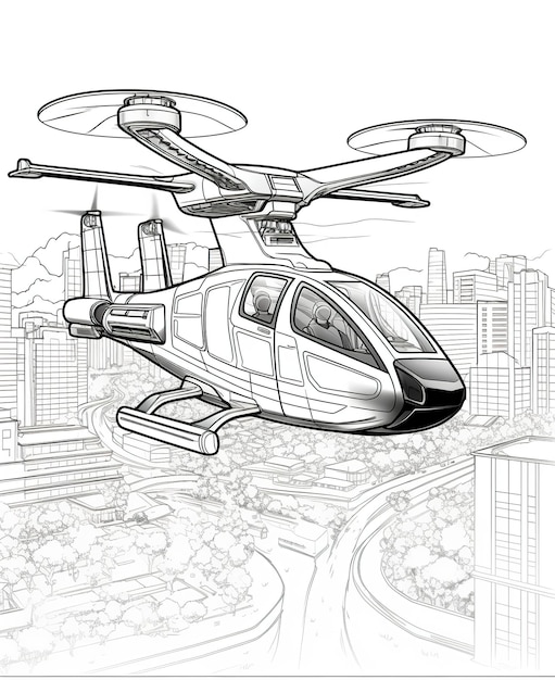 Coloring page for adults futuristic air taxi