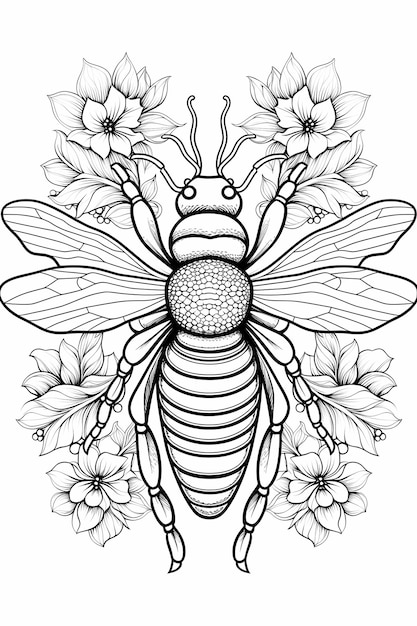 Photo coloring page for adults mandala simple honey bee white background clean line art