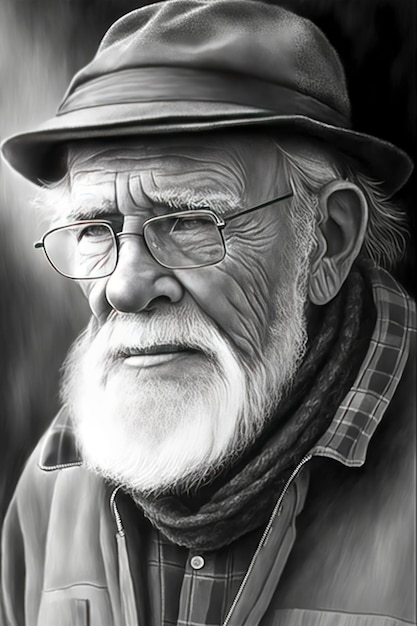 Photo coloring page for adults old man greyscale