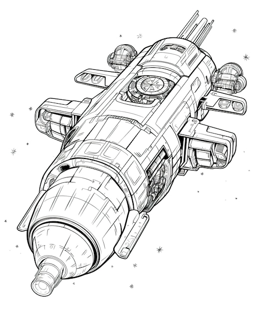 Photo coloring page for adults rocket or spacecraft for interplanetary travel