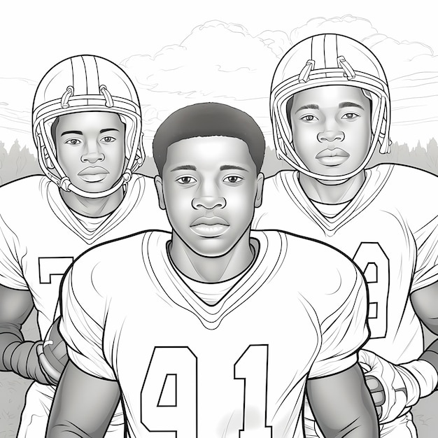 Photo coloring page of africanamerican teenage boys on a winning football team