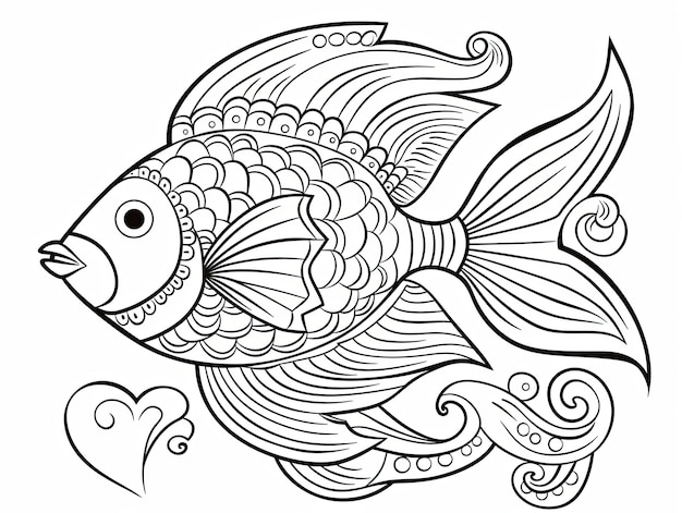 Photo coloring page art a black and white fish drawing for coloring page