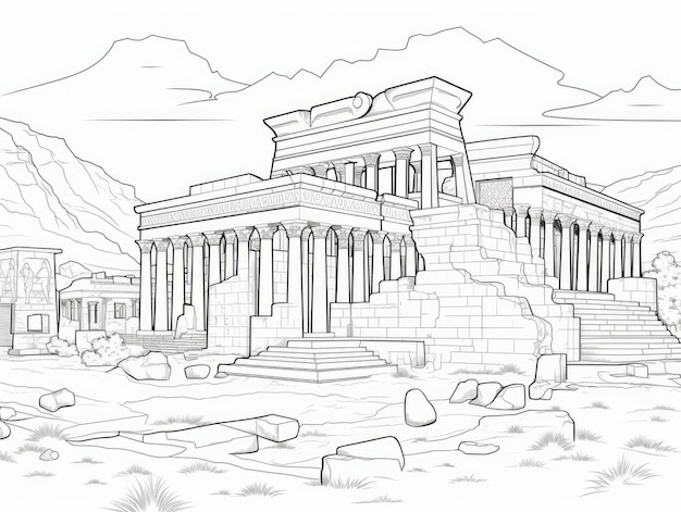 Coloring page art a desert temple coloring page