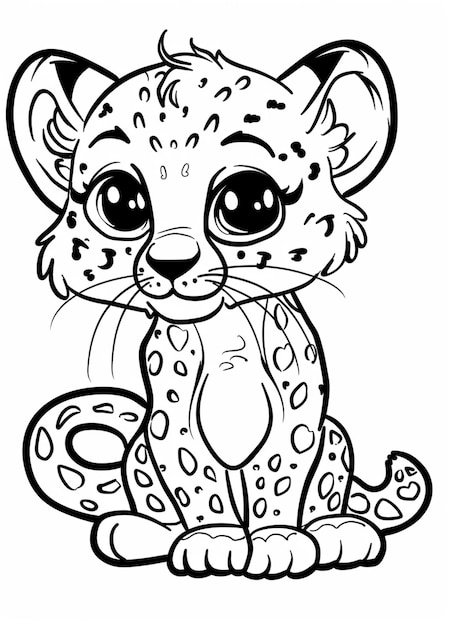 a coloring page of a baby leopard sitting on the ground generative ai