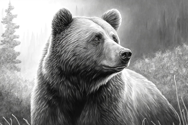 Раскраска медведь в градациях серого