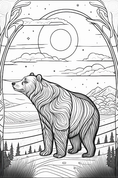 Раскраска медведь и луна