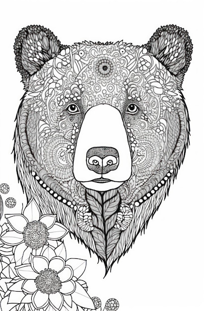 Coloring page bear think lines