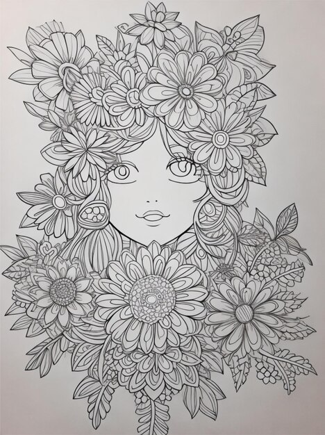 Photo coloring page beautiful flower line art