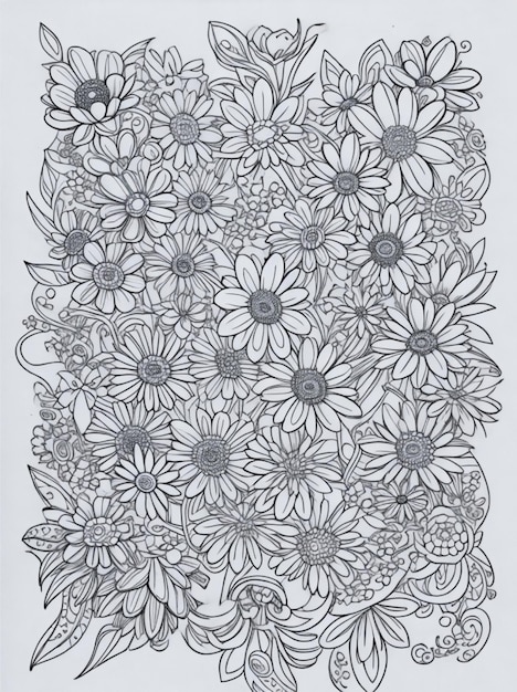 색칠 공부 페이지 아름다운 꽃 라인 아트