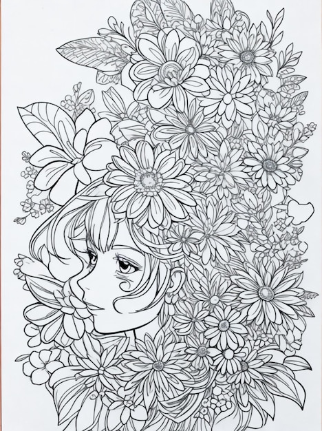 Coloring page beautiful flower line art