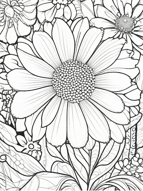 Photo coloring page beautiful flower line art