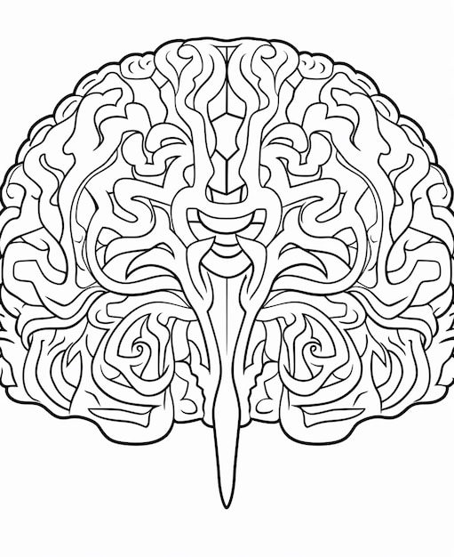 Photo a coloring page of a brain with a maze in the middle generative ai