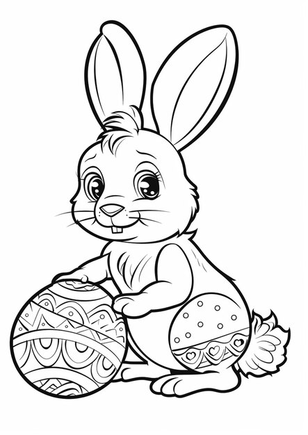 a coloring page of a bunny with an egg generative ai