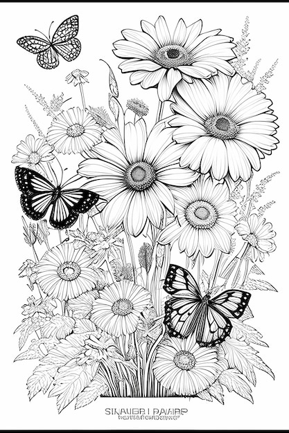 coloring page butterfly gardenvariety of colorful butterflies flowers