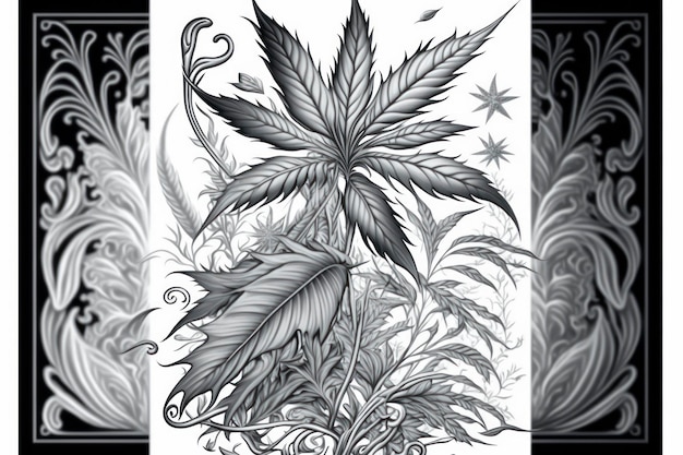 Coloring page cannabis grayscale