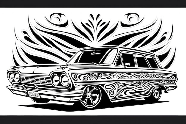 Coloring page car think lines