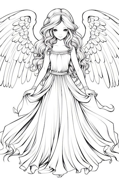 Premium Photo | Coloring page of a cartoon angel with wings