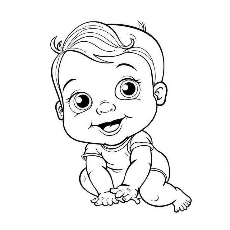 Coloring Page A Cartoon Illustration of a Baby Wearing a Onesie and Crawling