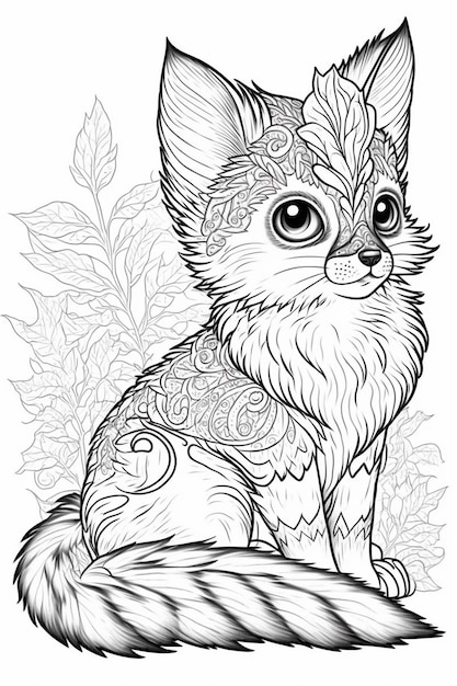 a coloring page of a cat with a floral design on it generative ai