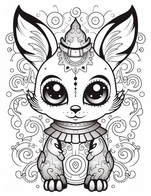 a coloring page of a cat with a hat and scarf generative ai