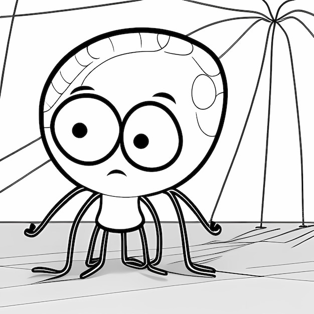 Photo a coloring page for children a cartoon spider a cartoon style