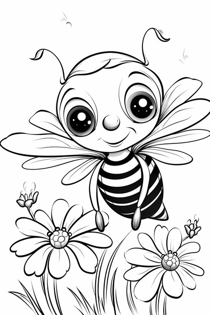 Photo coloring page for children cartoons cute baby honey bee on the flower no shadows