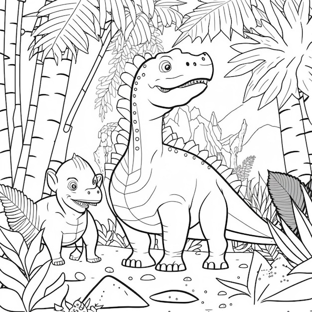 coloring page for children the dinosaur in a jungle