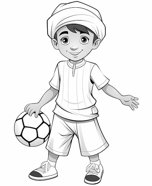 Coloring Page a Cute FiveYearOld Hijabi Girl Muslim Boy Enjoying Soccer