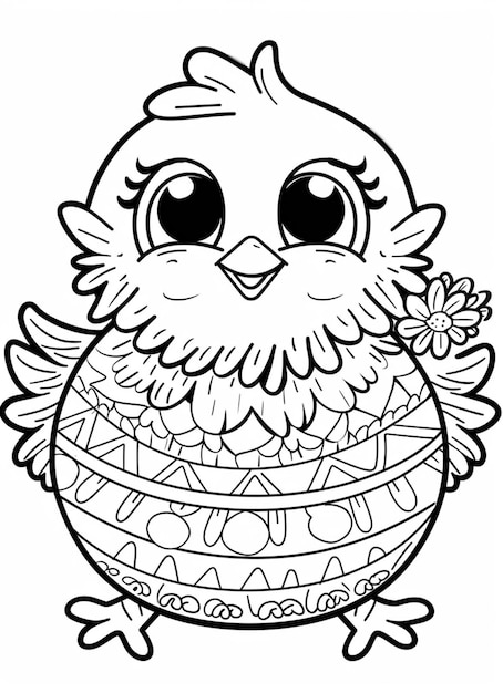 a coloring page of a cute little bird with a flower in its beak generative ai