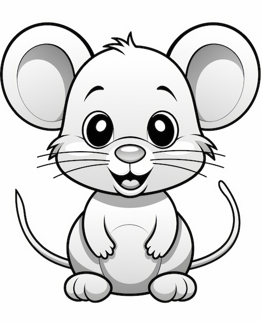 Coloring Page of a Cute Mouse with Clean Lines AI Generated