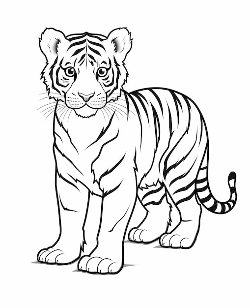 Photo coloring page of a cute tiger use clean lines and leave plenty of white space