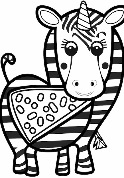 Photo coloring page cute zebra in the shape of cheese